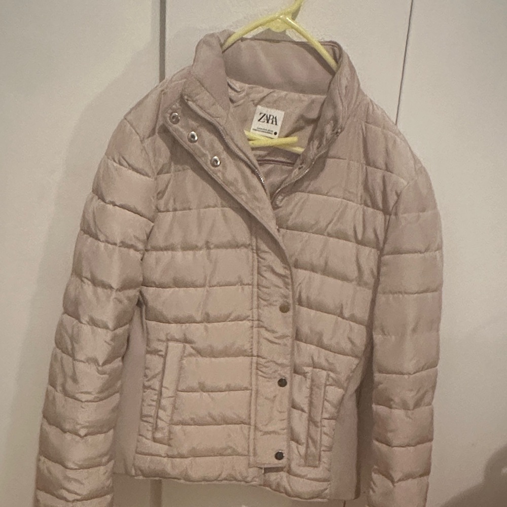 Zara Beige Quilted Puffer Jacket